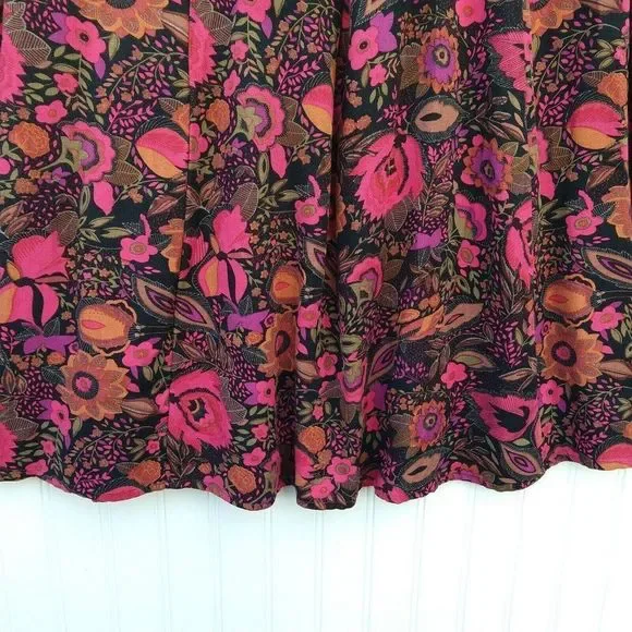 Notations Vintage 90s Floral Midi Skirt Size XL Petite Black Flower Print Rayon - Picture 10 of 12
